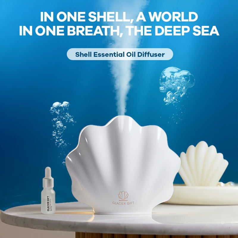 Shell-Shaped Aromatherapy Diffuser & Cool Mist Humidifier with 7-Color LED, USB-Powered Essential Oil Diffuser with Timer & Auto Shut-Off for Home & Spa