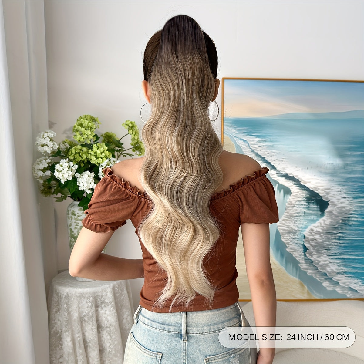 24-inch (61 cm) Body Wave Clip-In Ponytail Extension - Heat-Resistant Synthetic Hairpiece, Easy Secure Clip for Women & Girls