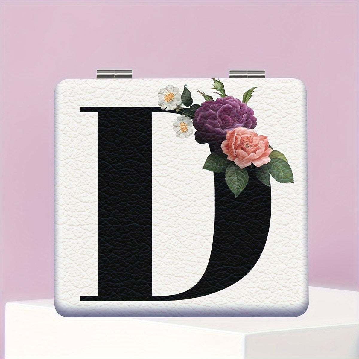 Alphabet Folding Handheld Makeup Mirror for Women & Girls - Floral & Heart Cutout Portable Vanity Mirror A-Z