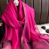 Fuchsia Pink Scarf with Gold Trim, Sun-Proof Lightweight Shawl for Spring & Autumn — Versatile Women's Wrap