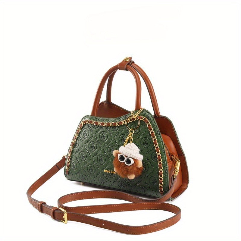 Plaid Irregular Bow Bucket Bag Set – PU Leather Crossbody Handbag for Women (Pink, Green)