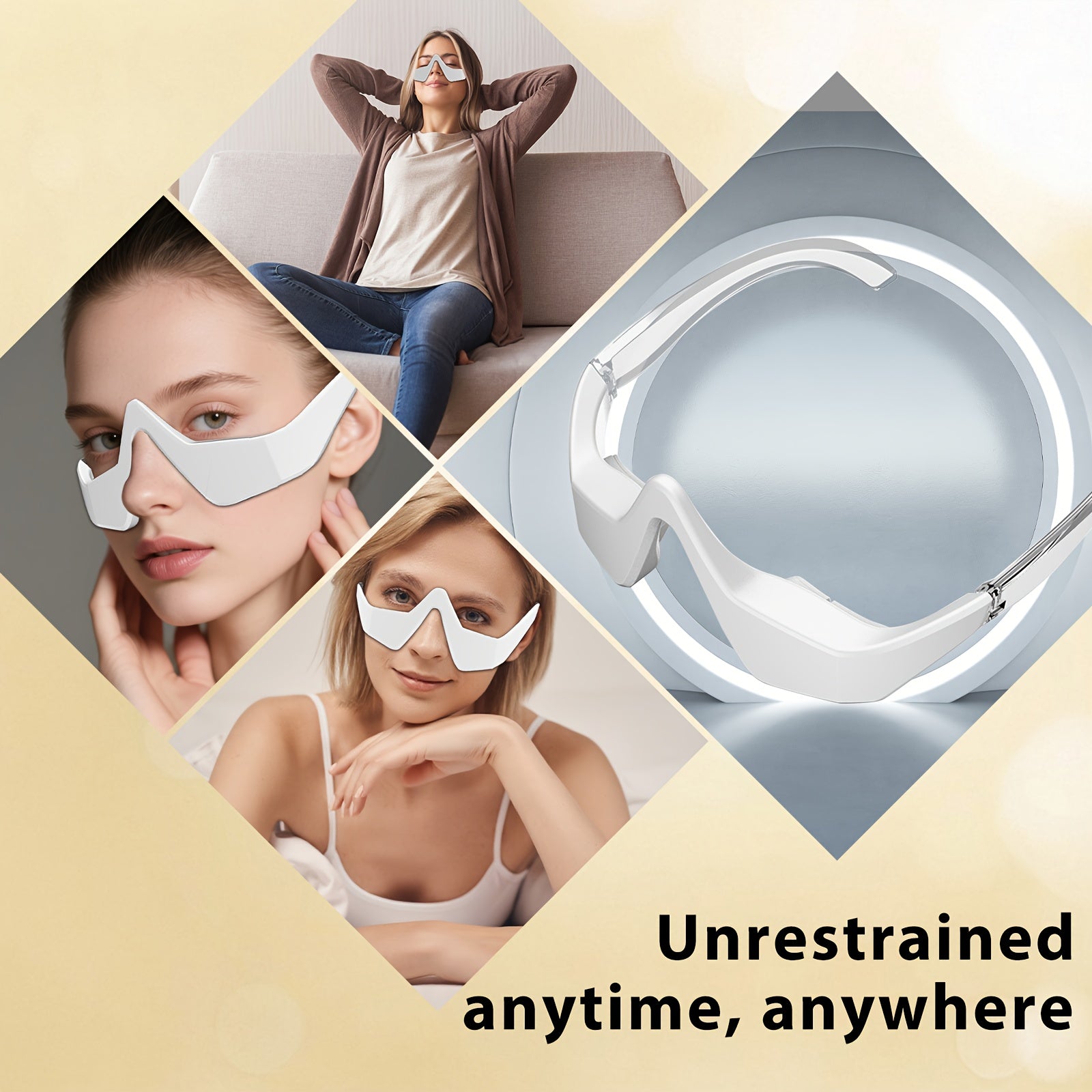 LED 3D Red Light Eye Massager – USB Rechargeable Eye Therapy Device for Dark Circles & Puffiness, 4 Massage Modes, 3 Intensity Levels, Portable