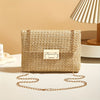 Straw-Textured Crossbody Bag with Gold Chain Strap – Lightweight Khaki Beige Flap Purse for Day-to-Night