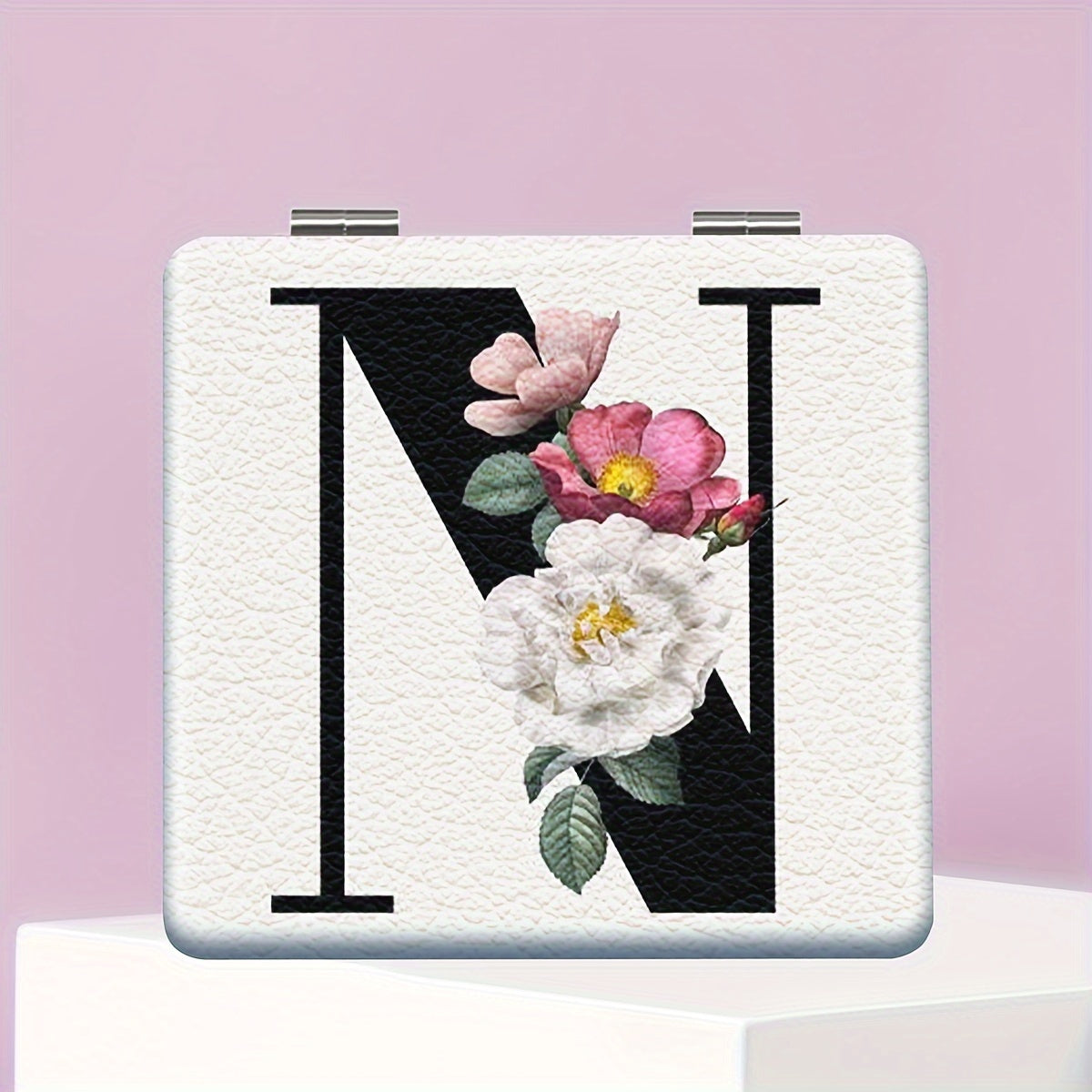 Alphabet Folding Handheld Makeup Mirror for Women & Girls - Floral & Heart Cutout Portable Vanity Mirror A-Z