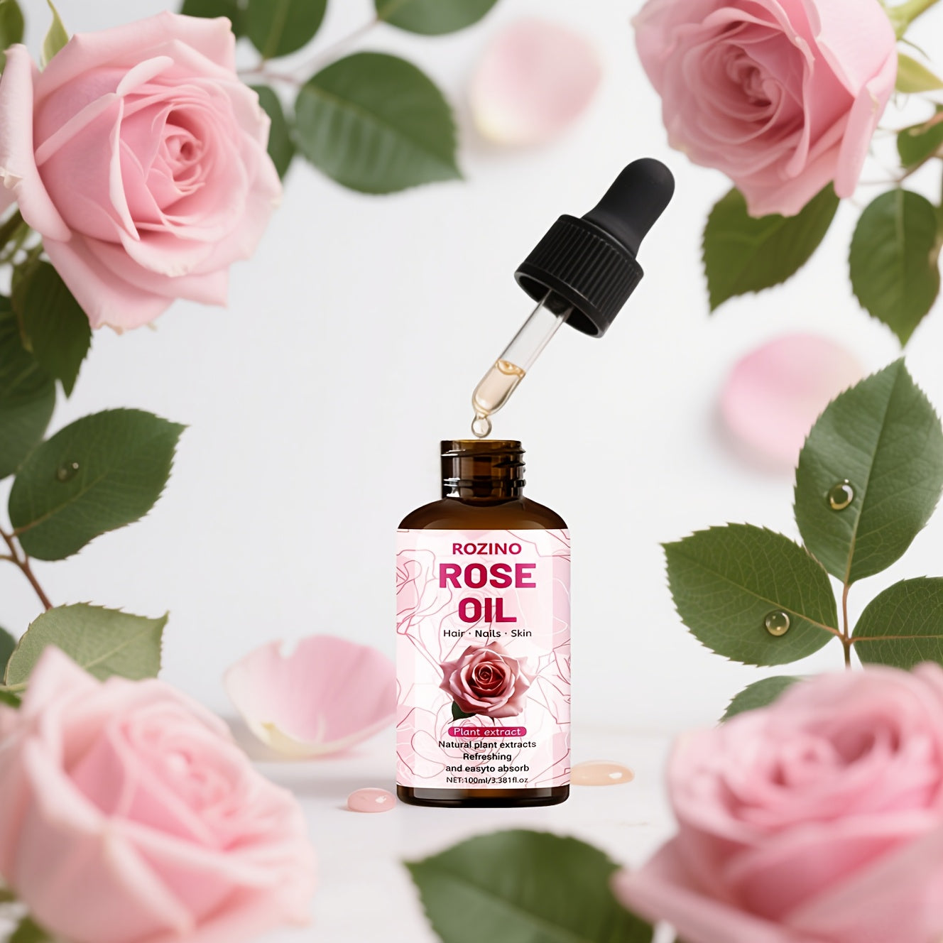 100ml Rose Essential Oil - 100% Pure Plant Oil for Massage, Face, Body, Hair & Nail Care