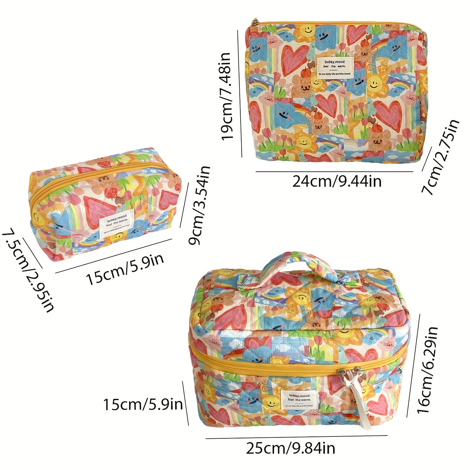 Cute Pastel Makeup Bag for Women - Faces, Hearts & Bears Cosmetic Pouch with Zipper, Lightweight Travel Toiletry Case