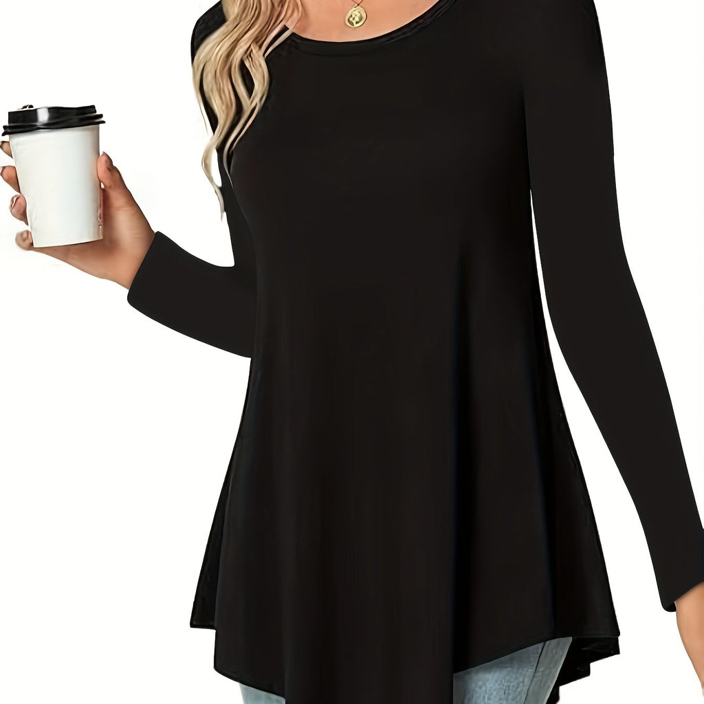 Women's Long Sleeve Peplum Top - Relaxed Fit Crew Neck Casual Blouse for Spring, Summer & Fall