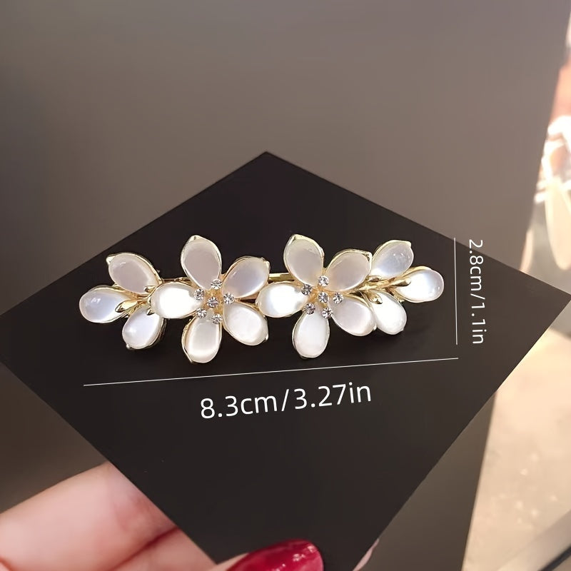 Elegant Floral Rhinestone Hair Barrette French Spring Clip for Bridal Half-Up Hairstyles and Ponytails