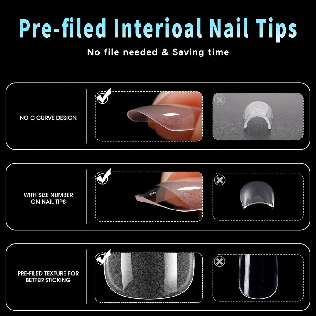 510-Pack Ultra-Short Square Press-On Nails, 15 Sizes, Clear Acrylic Glossy Tips for DIY & Salon Manicures