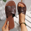 Women's Large-Size Open-Toe Hollow Flat Slip-On Sandals Comfortable Casual Beach & Outdoor Shoes