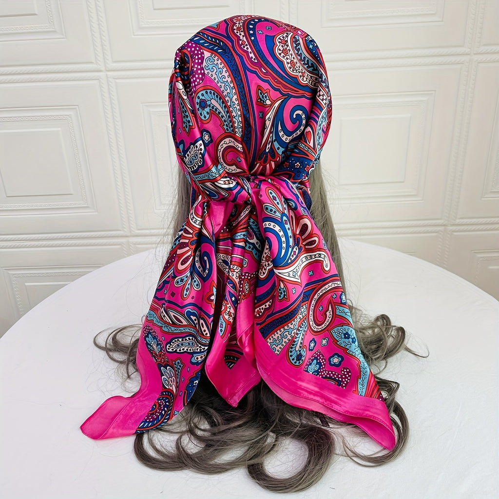 Boho Paisley Square Scarf 90 cm (35.4 in), 100% Polyester Decorative Shawl for Women, Machine Washable Versatile Wrap