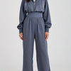 Women's High-Waisted Wide-Leg Hooded Jumpsuit - Zip Front, Long Sleeve Fall/Winter Office & Party Outfit