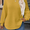 Plus Size Waffle Knit Black Sweatshirt - Lightweight Long Sleeve Round Neck Pullover for Women, Fall/Winter