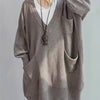 Plus Size Women's Oversized V-Neck Longline Sweater - Soft Ribbed Viscose Knit, Machine-Washable Black Pullover for Fall/Winter