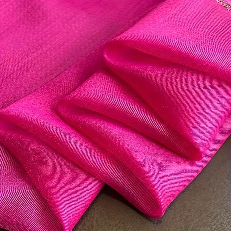 Fuchsia Pink Scarf with Gold Trim, Sun-Proof Lightweight Shawl for Spring & Autumn — Versatile Women's Wrap