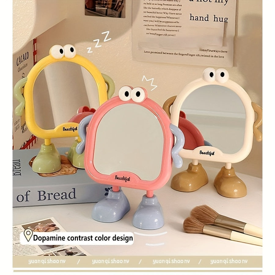 Cute Cartoon Desktop Makeup Mirror — Adjustable Angle HD Glass Portable Dressing Table Mirror for Bedroom & Dorm