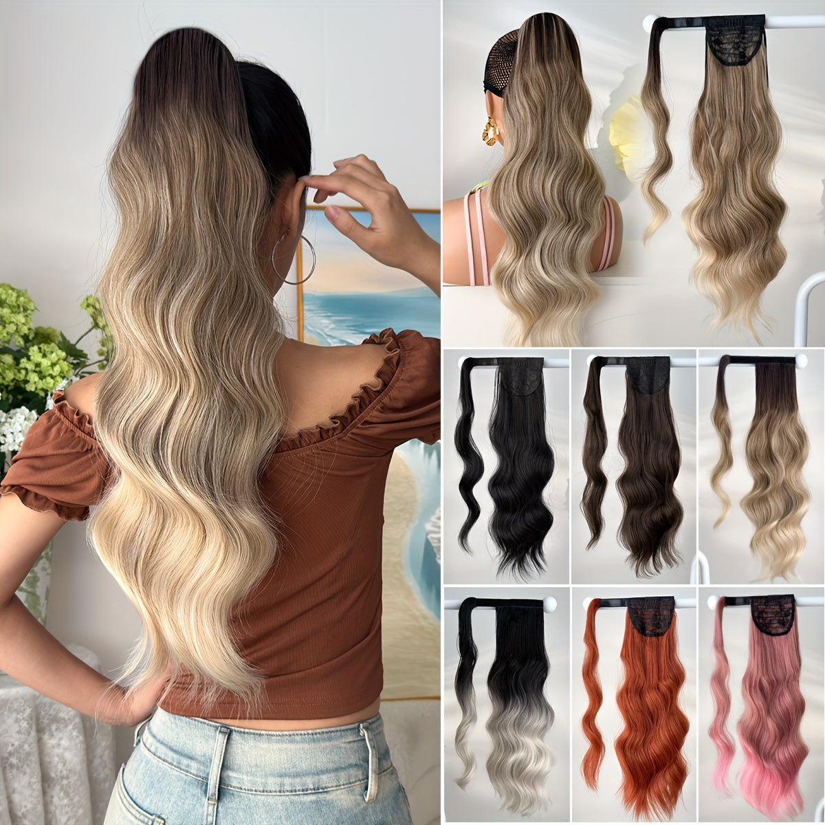 24-inch (61 cm) Body Wave Clip-In Ponytail Extension - Heat-Resistant Synthetic Hairpiece, Easy Secure Clip for Women & Girls