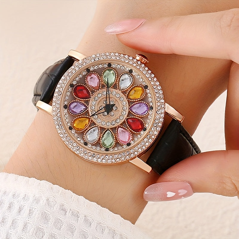 ORSGA Women's Rotating Dial Speedometer Analog Watch — Hollow Alloy Case, PU Leather Strap, Mechanical Movement, Business Casual Gift