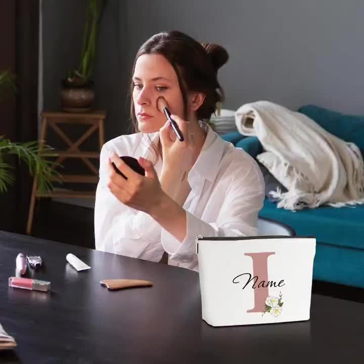 Customizable Floral Makeup Bag - Foldable Polyester Cosmetic Pouch for Travel, Zippered Toiletry Organizer, Machine Washable, Ideal Bachelorette Gift