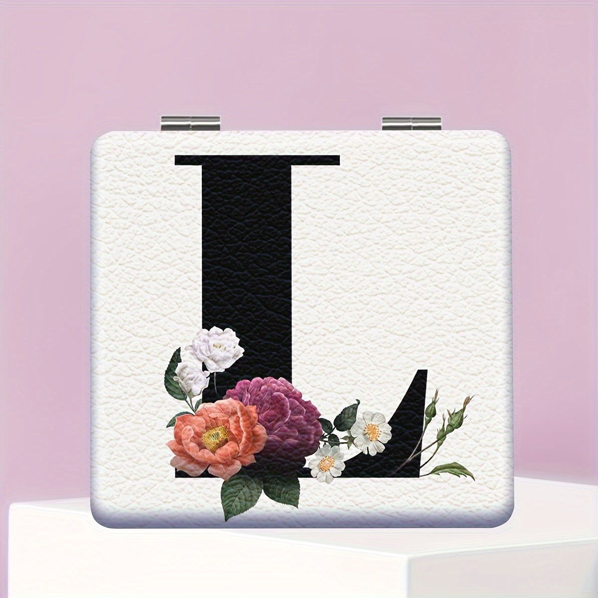 Alphabet Folding Handheld Makeup Mirror for Women & Girls - Floral & Heart Cutout Portable Vanity Mirror A-Z