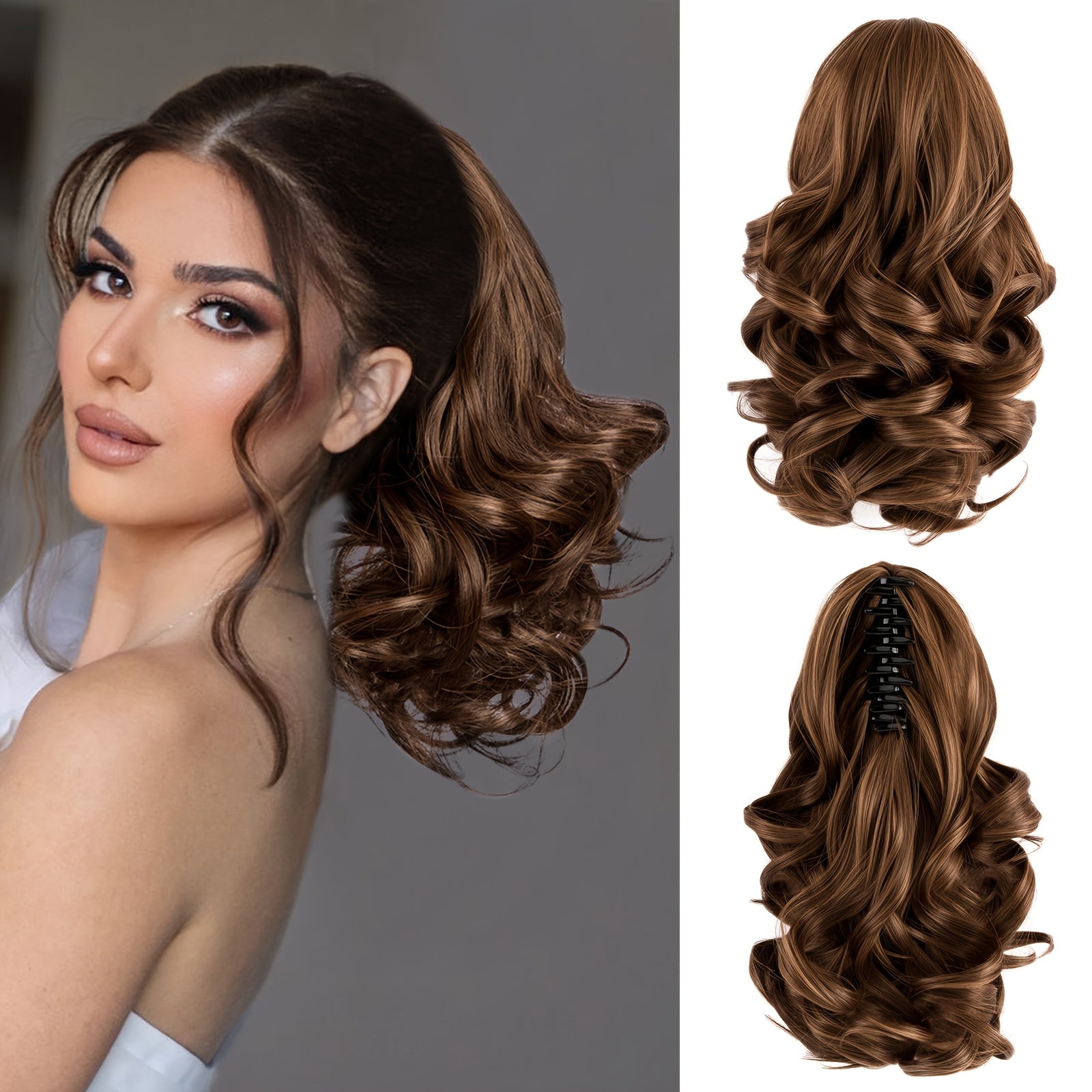 SLEEKCUTE Curly Wavy Clip-In Ponytail Extensions – High-Heat Synthetic Hair for Instant Volume & Natural Bounce