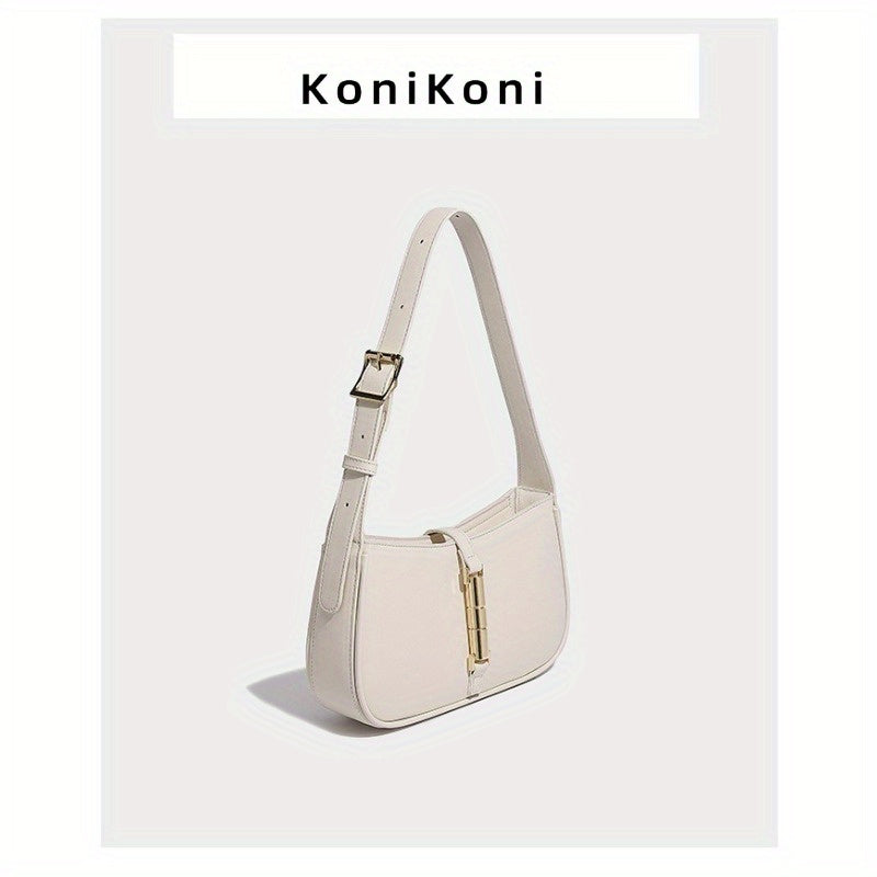 KoniKoni French-Inspired Women's Shoulder Handbag – Magnetic Closure, Gold-Tone Hardware, Microfiber Leather Tote (Beige, White, Black, Burgundy, Light Brown)