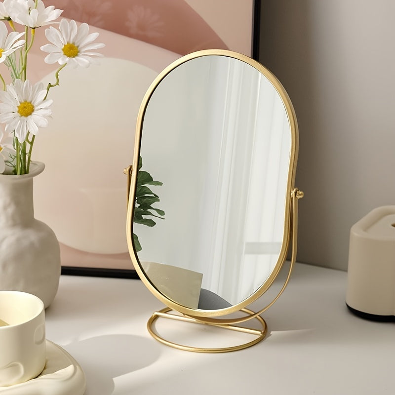 Elegant Iron-Framed 360° Rotating Makeup Mirror — HD Vanity Mirror for Bedroom & Dressing Table