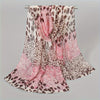 Bohemian Leopard Print Chiffon Scarf for Women – Lightweight Breathable Beach Shawl, Pink & Brown Animal Print on White, Vintage Travel Wrap with Sun Protection