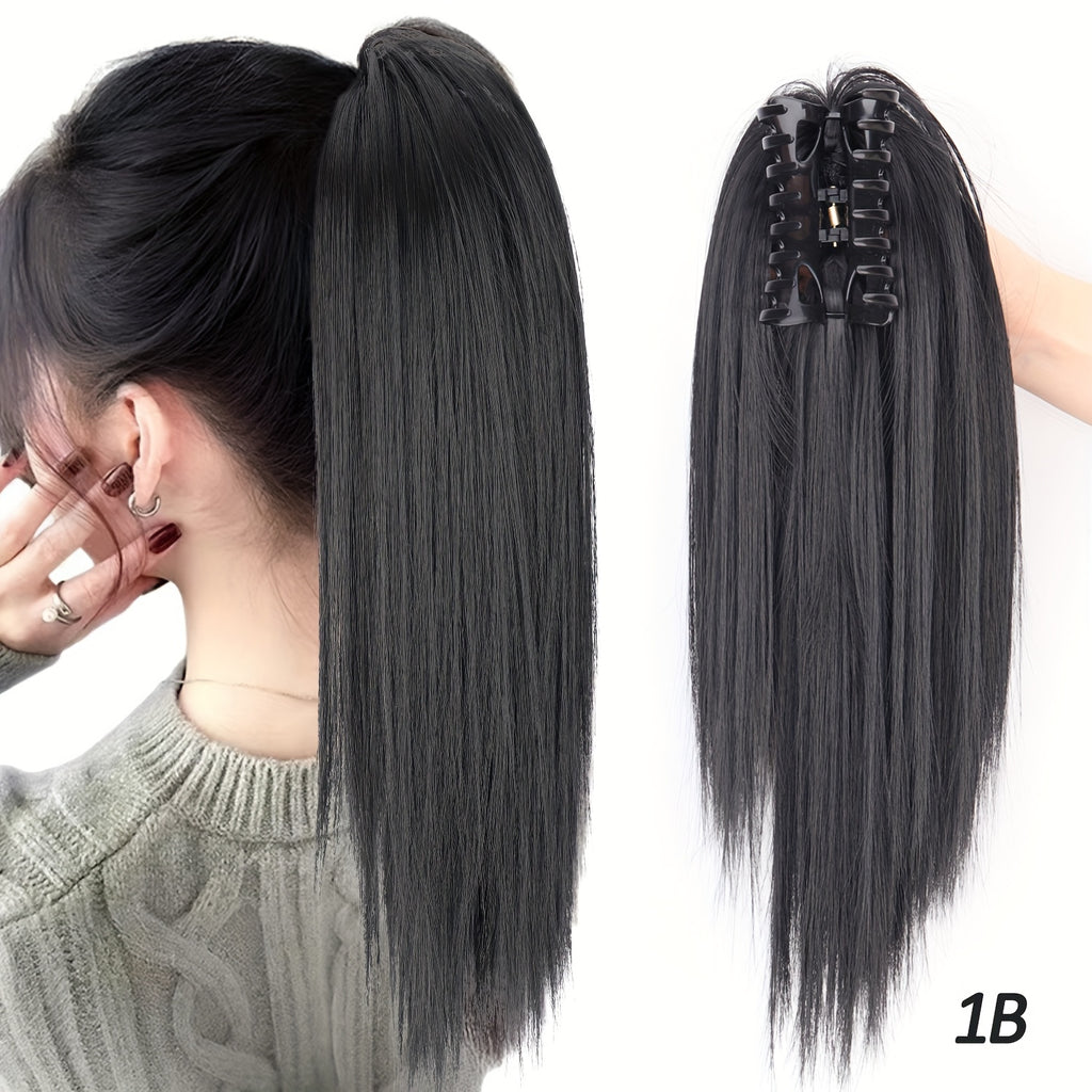 16-Inch (40 cm) Messy Short Straight Clip-In Ponytail Extension with Claw Clip - Synthetic Natural Look for Women