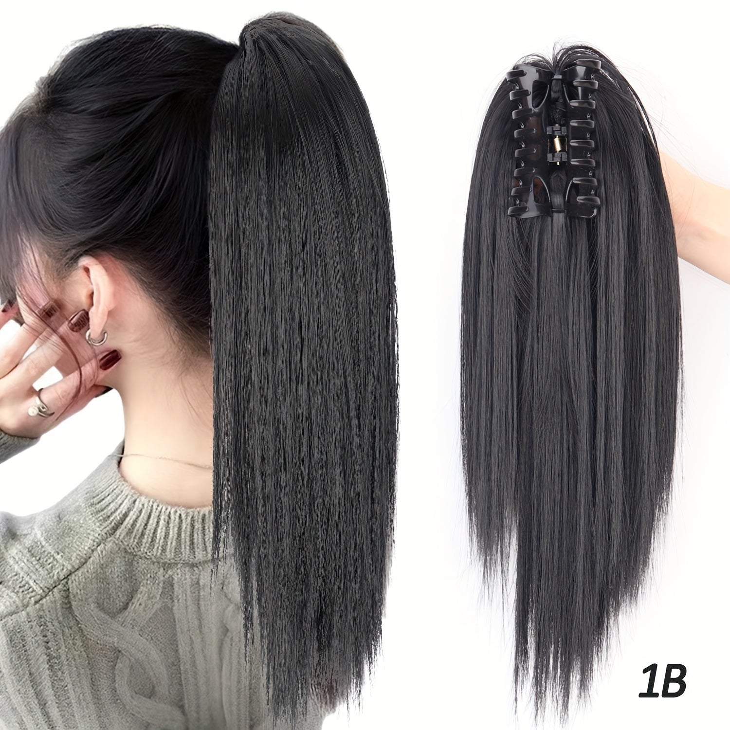 16-Inch (40 cm) Messy Short Straight Clip-In Ponytail Extension with Claw Clip - Synthetic Natural Look for Women
