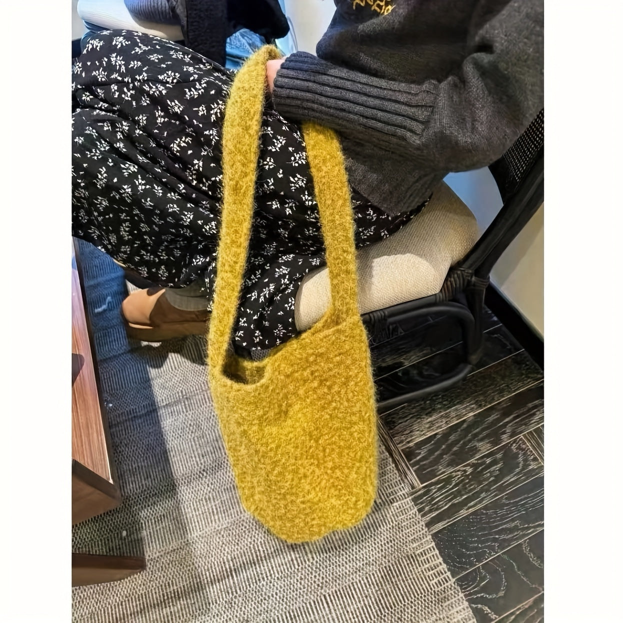 Women's Plush Velvet Crossbody Bucket Bag - Vintage Large-Capacity Soft-Touch Handbag with Fixed Strap & Buckle Closure (Golden Tan/Brown)