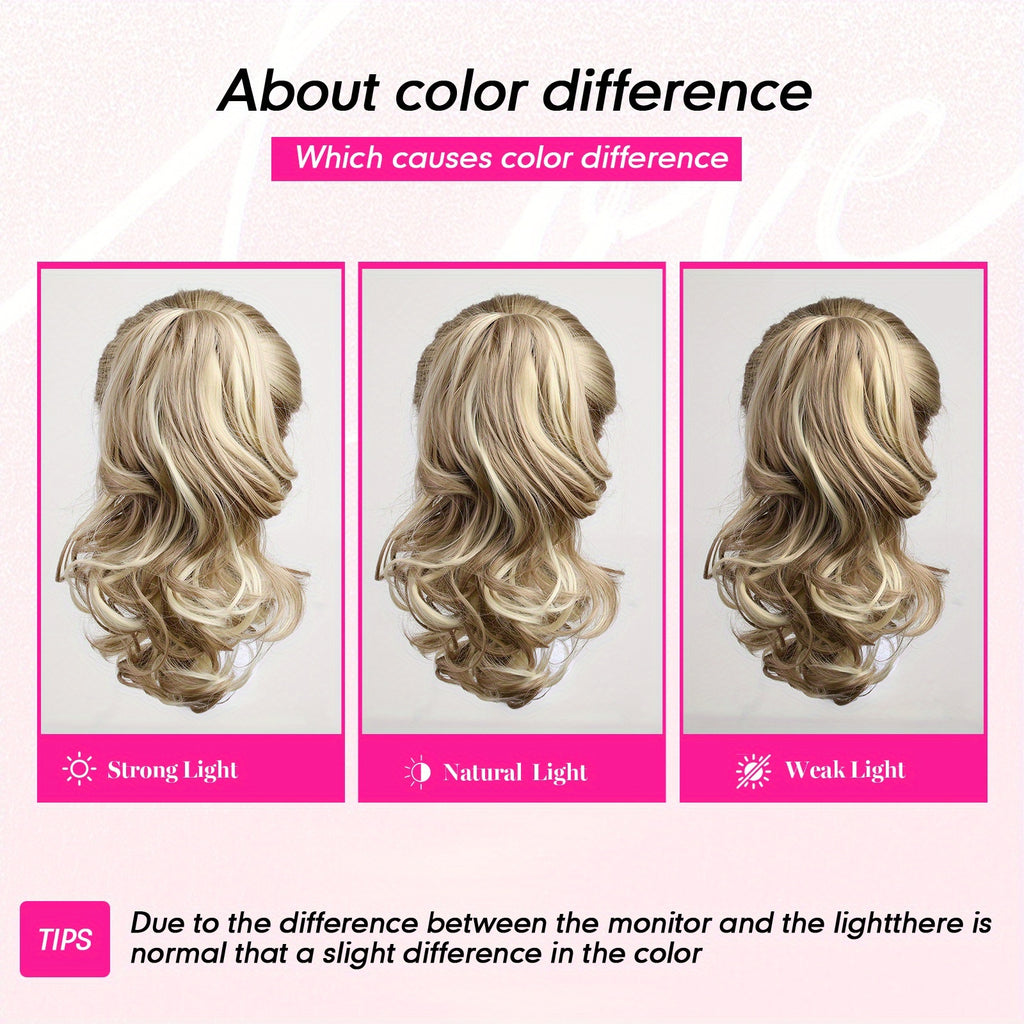 12-Inch (30 cm) Voluminous Loose Wave Synthetic Ponytail Wig – Heat-Resistant Claw Clip, Blonde & Multi-Color Options