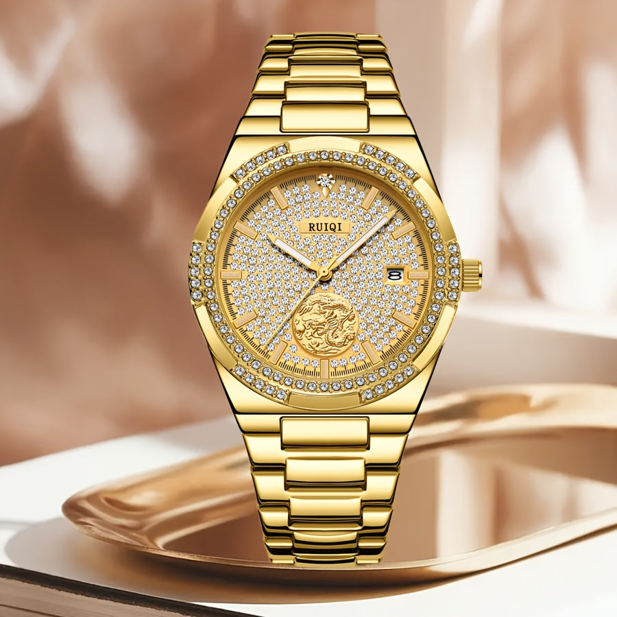 RUIQI Women's Dragon Mechanical Watch – 40mm (1.57 in) Alloy Case, Stainless Steel Bracelet, Luminous Hands & Rhinestones