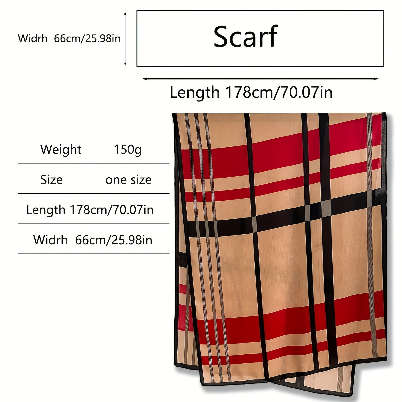Color Block Striped Scarf for Women - Soft Warm Faux Shawl Wrap in Red Polyester