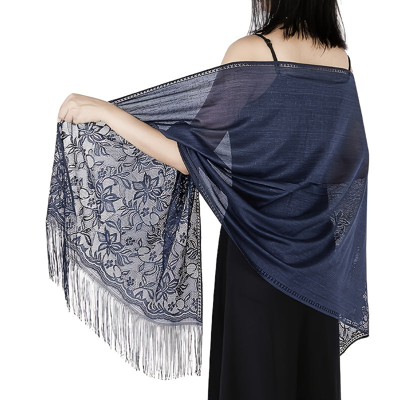 Lightweight Fringe Shawl Wrap for Women — Solid Floral Lace Evening Scarf for Weddings & Parties