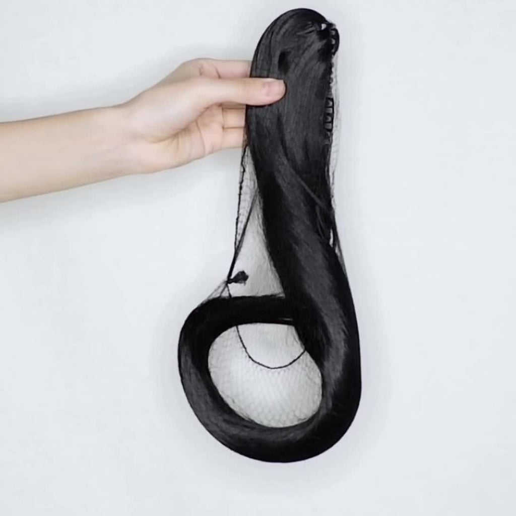 22-Inch (56 cm) Straight Synthetic Ponytail Extension with Claw Clip - Heat-Resistant Black & White Hairpiece for Women