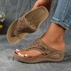 Women's Wedge Flip Flops with Arch Support - Breathable Outdoor Sandals, Soft PU Sole