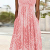 Plus Size Floral Maxi Dress - Sleeveless Scoop Neck A-Line Beach & Casual Dress with Pockets