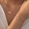 Minimalist Heart & Letter Necklace and Bracelet Set - Two-Piece Women's Everyday Jewelry