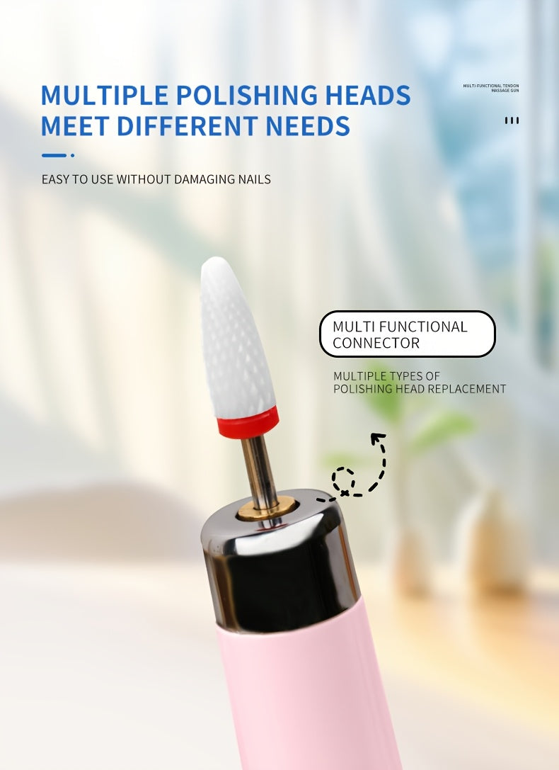 Cordless Electric Nail Drill Kit with Drill Bits & Sanding Bands, Rechargeable USB Manicure & Pedicure File for Acrylic Gel Nails (Bright Pink)