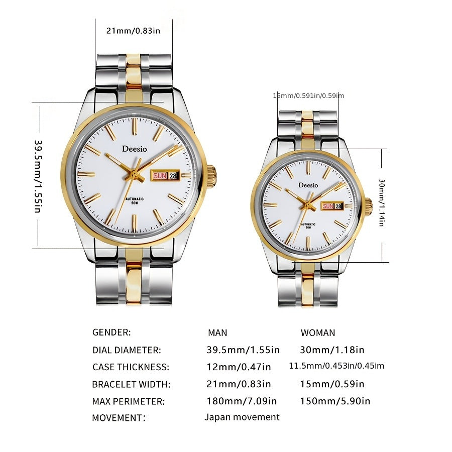 Deesio Women's Stainless Steel Mechanical Automatic Watch, Chain Link Bracelet Business Casual Wristwatch, Gift for Her