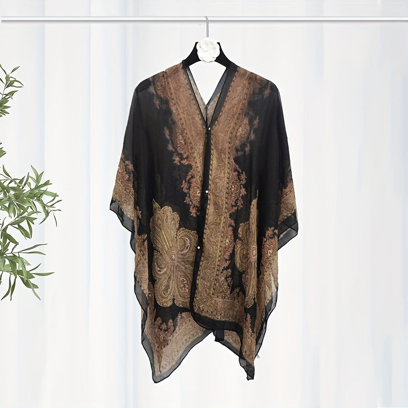 Women's Turquoise Jacquard Scarf Shawl – Large Square Lightweight Breathable Beach Cover-Up & Multiway Long Wrap Poncho