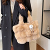 Faux Fur Hobo Bag for Women — Plush Shoulder Bag with Magnetic Closure & Leather Lining (White, Pink, Khaki, Grey)