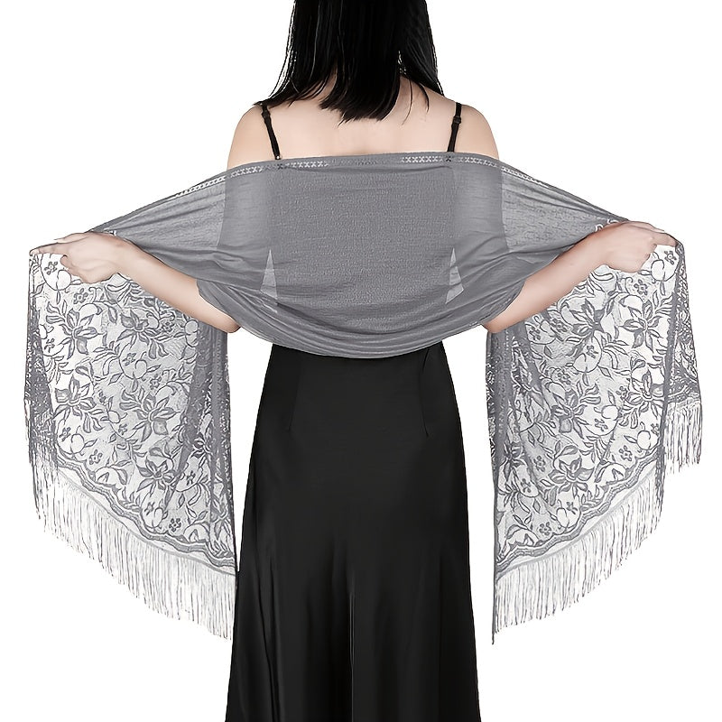 Lightweight Fringe Shawl Wrap for Women — Solid Floral Lace Evening Scarf for Weddings & Parties