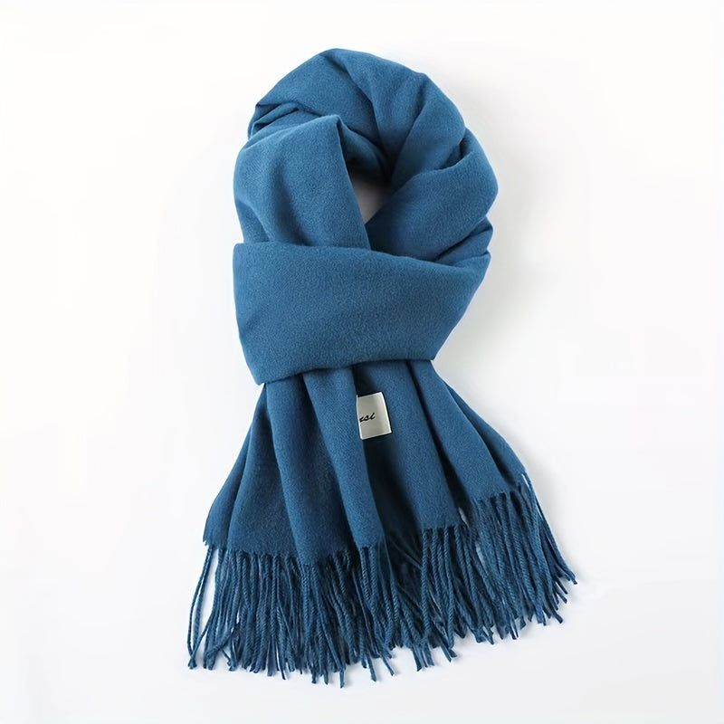Solid Color Tassel Scarf with Fringe - Lightweight Polyester Shawl for Women