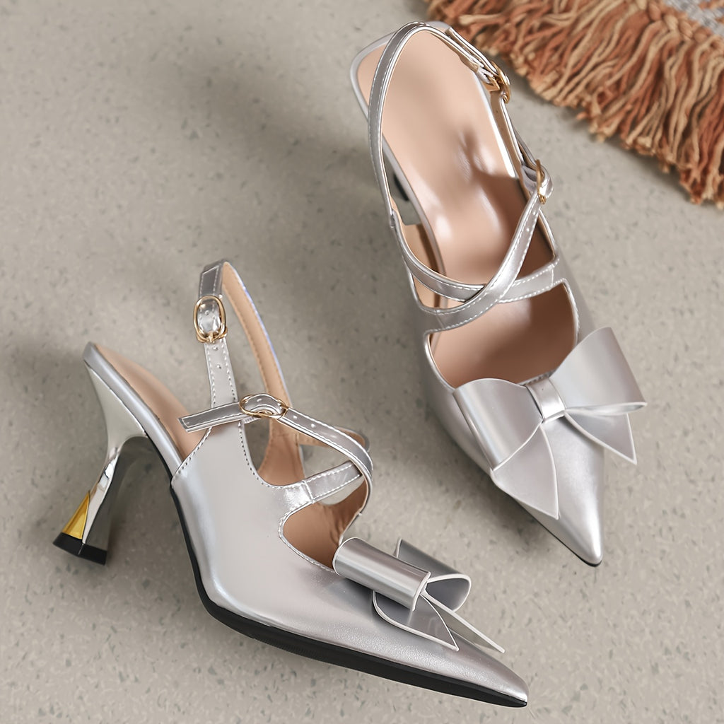 Women's Pointed Toe Stiletto High Heels Ankle Strap Bow Sandals - Breathable Comfortable Low-Fatigue Dress Shoes