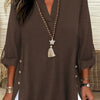 Plus Size Faux Denim Blouse with Decorative Buttons & Tassel Knot Front High-Low Hem Spring/Summer Polyester Blend