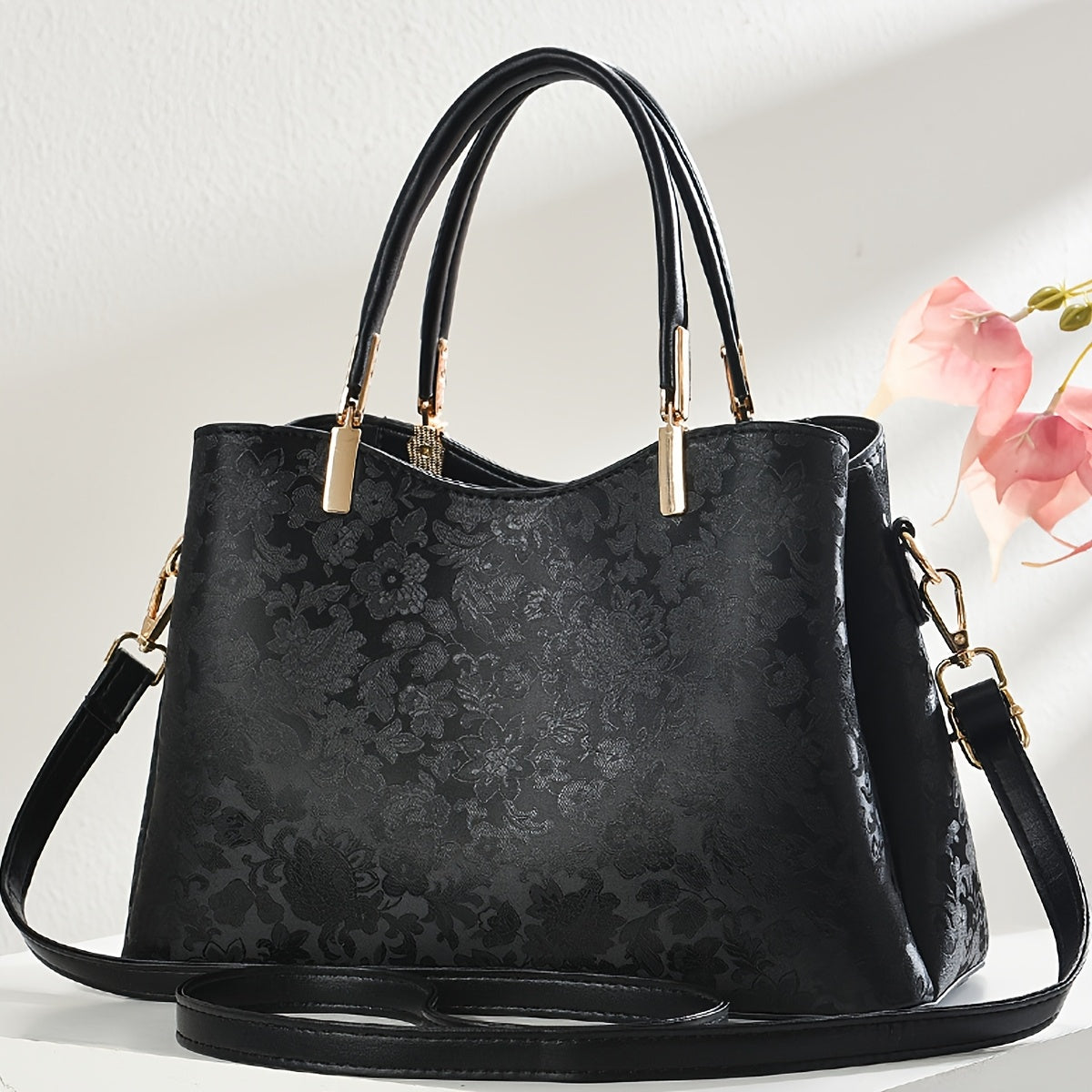 FKTSR Women's Quilted Floral Convertible Handbag with Tassel - Faux Leather Shoulder Bag & Clutch, Magnetic Closure, Removable Strap - Olive Green, Black, Beige