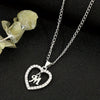 Vintage Silvery Alphabet Heart Pendant Necklace with Rhinestone Accents, Zinc Alloy Everyday Jewelry