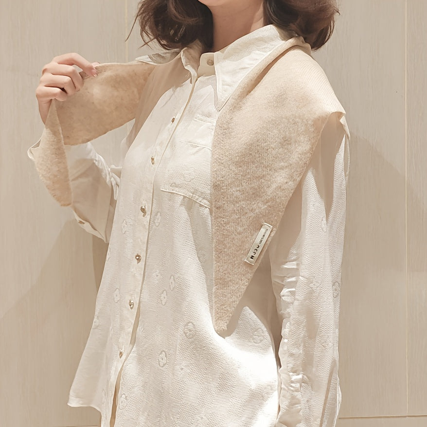 Women's Luxury 100% Wool Triangle Shawl Scarf - Brown Elegant Knit Neck Wrap, Headband & Face Cover for Winter, Office & Party